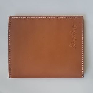 Breitling men's leather wallet with slots for 11 credit cards, snap coin holder.